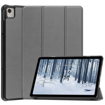 Nokia T21 Custer Grey Leather Tablet Case - 3-Fold Holder - 1