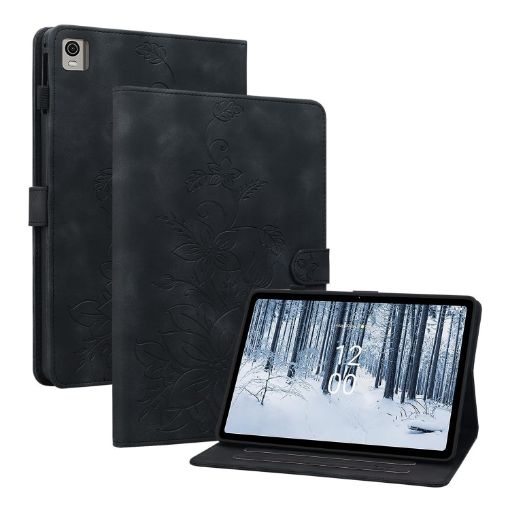 Nokia T10 Lily Embossed Leather Tablet Case - Black - 1