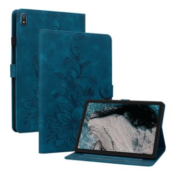 Nokia T20 10.4 2021 Lily Embossed Leather Tablet Case - Dark Blue - 1