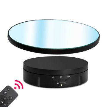 22cm Mirror Rotating Display Stand with Remote Control (Black) - 1