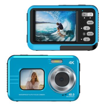 WDC901 Waterproof 48MP HD Dual Screen Camera EU Plug (Blue) - 1