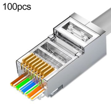 100pcs Cat6e Shielded Pass Through RJ45 Connector Plug - 1