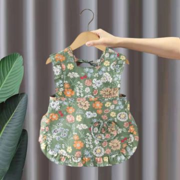 Children Summer Sleeveless Bibs Flowery Eating Reversible Clothes - 1