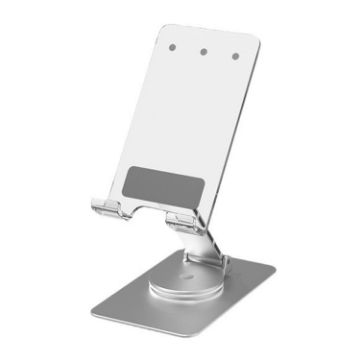 Acrylic Aluminum Mobile Stand Holder - 360 Rotating Base (Silver) - 1