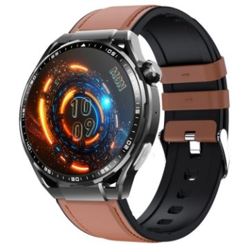 F200 Smart Health Watch ECG Blood Sugar Monitoring 1.55" Screen Black Brown Leather - 1