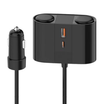 S-46 45W Rotating Dual Cigarette Lighter Car Charger (Black) - 1