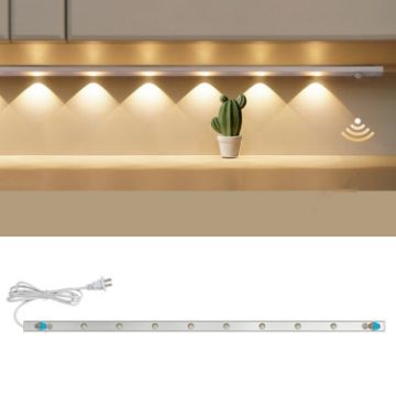 220V CN Plug Motion Sensor Wardrobe Cabinet LED Light Bar, Warm White 60cm - 1