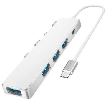 USB-C to USB-C + USB 3.0 + 3 x USB 2.0 Expander HUB Silver - 1