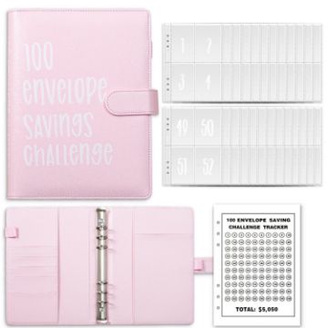 A5 100 Day Savings Challenge Envelope Budget Planner Binder - Pink - 1