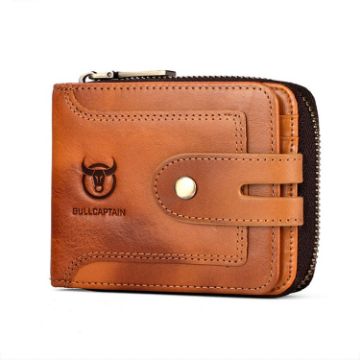 BULL CAPTAIN 232 RFID Anti-Theft Cowhide Men Zipper Wallet Yellow - 1