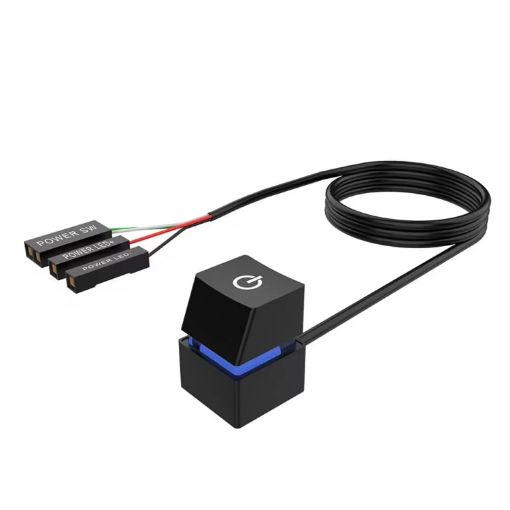 Desktop Computer Extension Cable Start Button, Black Case Blue Light - 1
