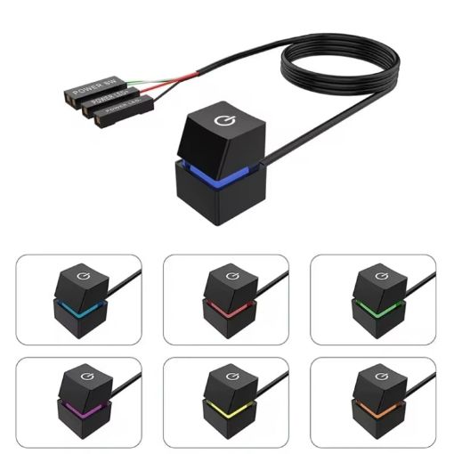 Desktop Computer Extension Cable Start Button, Black Case Colorful Light - 1