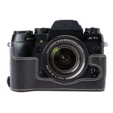 FUJIFILM X-T1 Buffalo Texture PU Leather Camera Half Case Base - Black - 1