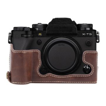 FUJIFILM X-T5 Glossy PU Leather Camera Half Case Base - Coffee - 1