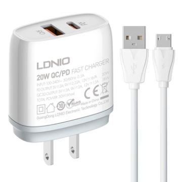 LDNIO Q229 Fast Charger with 1m Cable - US Plug (White) - 1