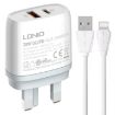 LDNIO Q229 Fast Charger with 1m Cable - UK Plug (White) - 1