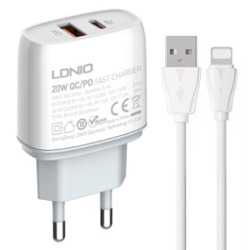 LDNIO Q229 Fast Charger with 1m USB to 8 Pin Cable EU Plug - 1