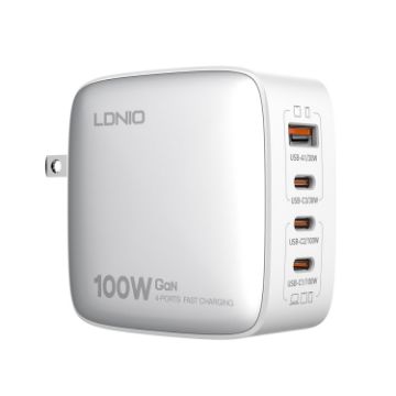 LDNIO Q408 100W GaN USB Charger + 3 USB-C Ports + 1m Data Cable - 1