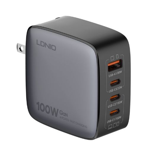 LDNIO Q408 100W GaN USB Charger + 3 USB-C Ports - US Plug - 1