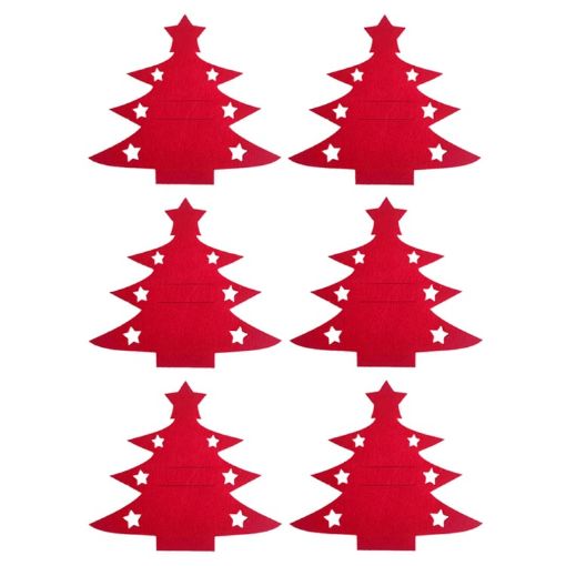 6pcs Christmas Tree Knife and Fork Sleeve Tableware Bag (Red) - 1