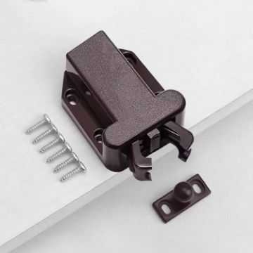 Brown Bouncing Press Cabinet Door Catches - Self Lock & Hidden - Cupboard Door Closer - 1