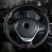 Cowhide Hand-Stitched Steering Wheel Cover - Black Orange Line - 8
