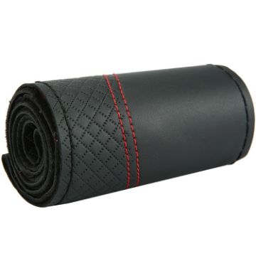 38cm Cowhide Double-Line Steering Wheel Cover - Black Red Line - 1