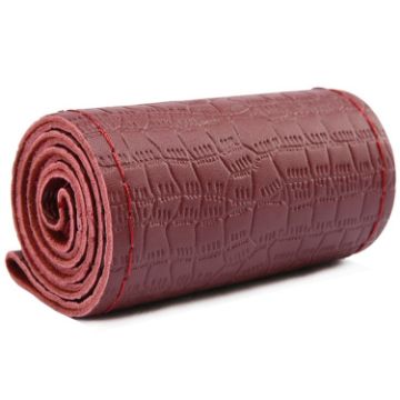 38cm Embossed Cowhide Steering Wheel Cover - Wine Red - 1