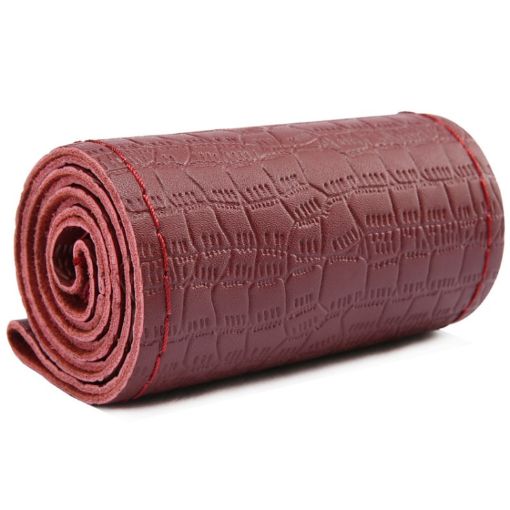 38cm Embossed Cowhide Steering Wheel Cover - Wine Red - 1
