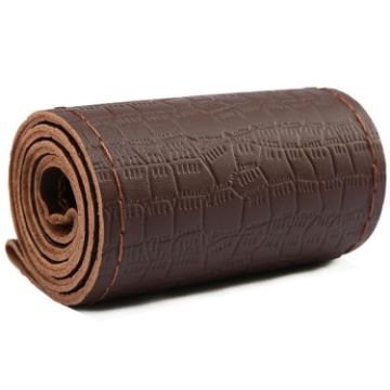 38cm Cowhide Hand-sewn Steering Wheel Cover - Coffee - 1