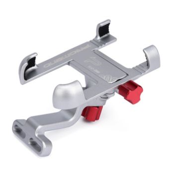 PROMEND Aluminum Cell Phone Holder for Motorcycle, Adjustable Angle, Silver - 1