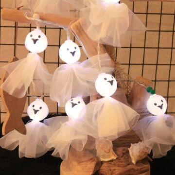 Halloween Fabric Ghost String Lights LED - 1.5m 10 Lights White - 1
