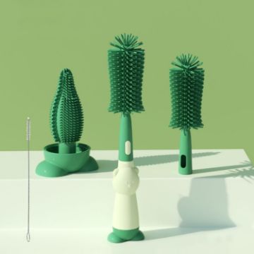 Portable 3 In 1 Silicone Bottle Brush Set - Green - 1