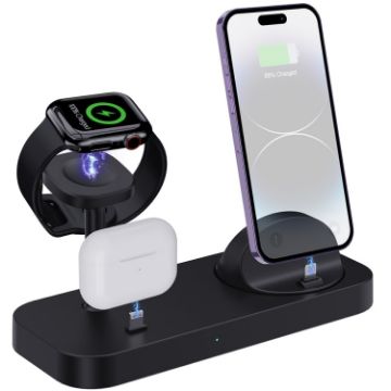 Black B25 8 Pin Charging Stand for Apple Watch/AirPods - 1