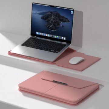 Multifunctional Laptop PU Magnetic Stand Split Liner Bag, 15 inch - Rose Gold - 1