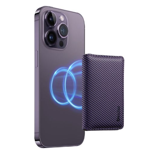 Denior V13 Magsafe Wallet Carbon Fiber Texture Leather (Purple) - 1
