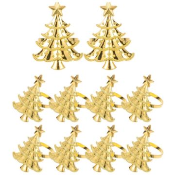 10pcs Christmas Tree Napkin Rings - Gold Metal Napkin Buckles - 1