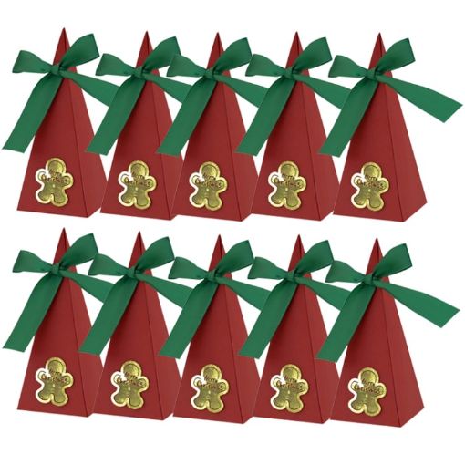 10pcs Christmas Candy Boxes Triangle Xmas Gift Paper Packaging Box - 1