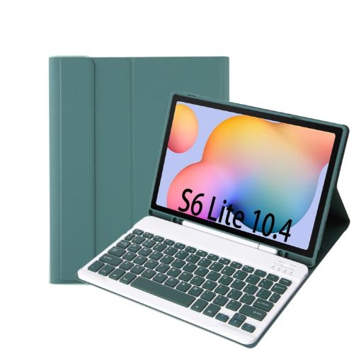 Samsung Galaxy Tab S6 Lite 10.4" Bluetooth Keyboard Leather Case - Dark Green - 1