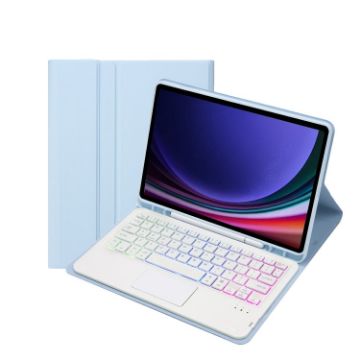 Samsung Galaxy Tab S9 Bluetooth Keyboard Leather Tablet Case - Ice Blue - 1