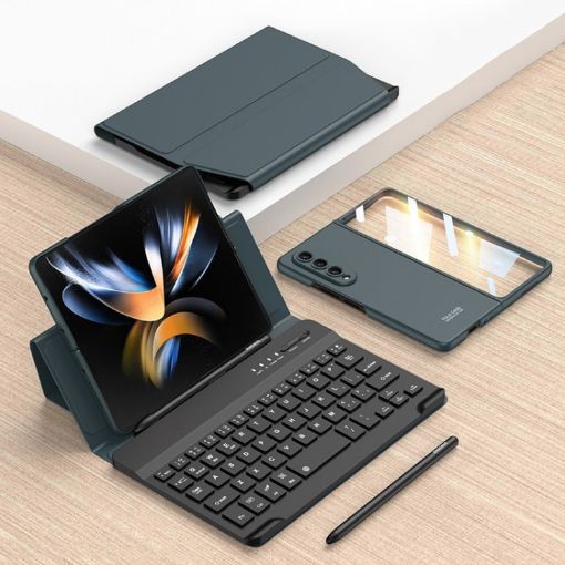Samsung Galaxy Z Fold4 GKK Magnetic Folding Bluetooth Keyboard Leather Case - 1