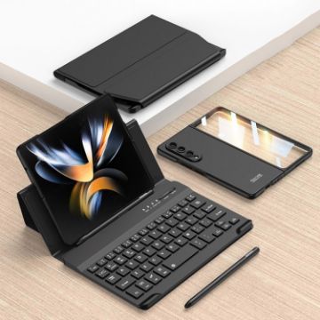 Samsung Galaxy Z Fold4 GKK Magnetic Folding Bluetooth Keyboard Leather Case - 1