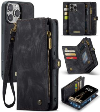 iPhone 16 Pro CaseMe 008 Detachable Leather Phone Case - Black - 1