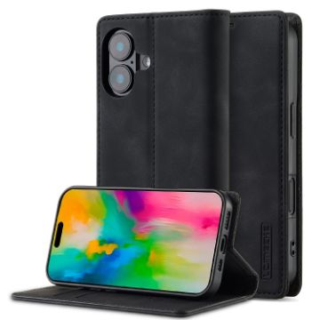 LC.IMEEKE iPhone 16 Plus Black Leather Phone Case - 1