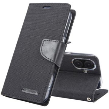 GOOSPERY CANVAS DIARY Fabric Texture Flip Leather Phone Case for iPhone 16 Plus - Black - 1