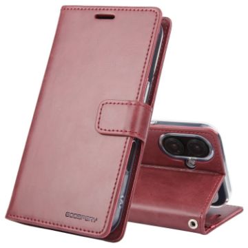 iPhone 16 GOOSPERY BLUE MOON Crazy Horse Texture Leather Phone Case - Wine Red - 1