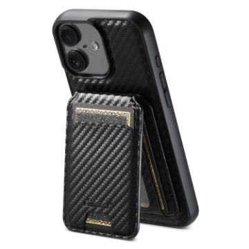 iPhone 16 Suteni TXWH18 Carbon Fiber Wallet Case (Black) - 1