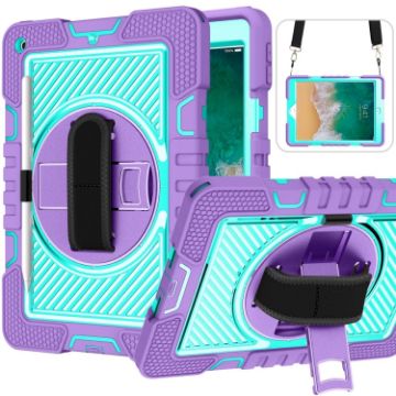 Shockproof Silicone + PC Case for iPad 9.7 - 360 Rotation, Shoulder Strap - 1