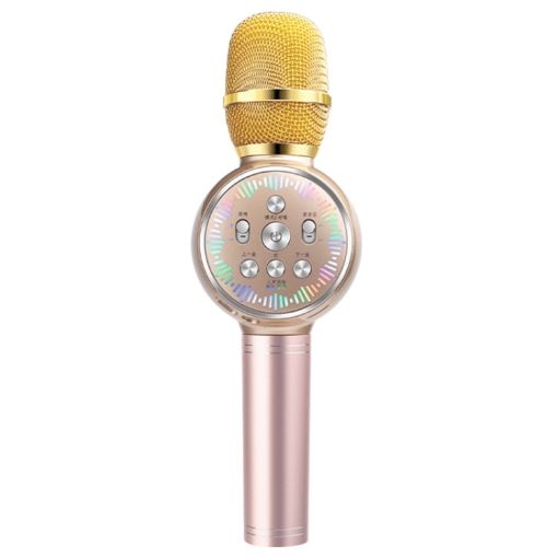 K2 Bluetooth 5.0 Karaoke Microphone with Colorful Lights (Gold) - 1