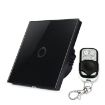 86mm 1 Gang Black Glass Smart Light Switch with RF433 Remote, 110-240V - 1